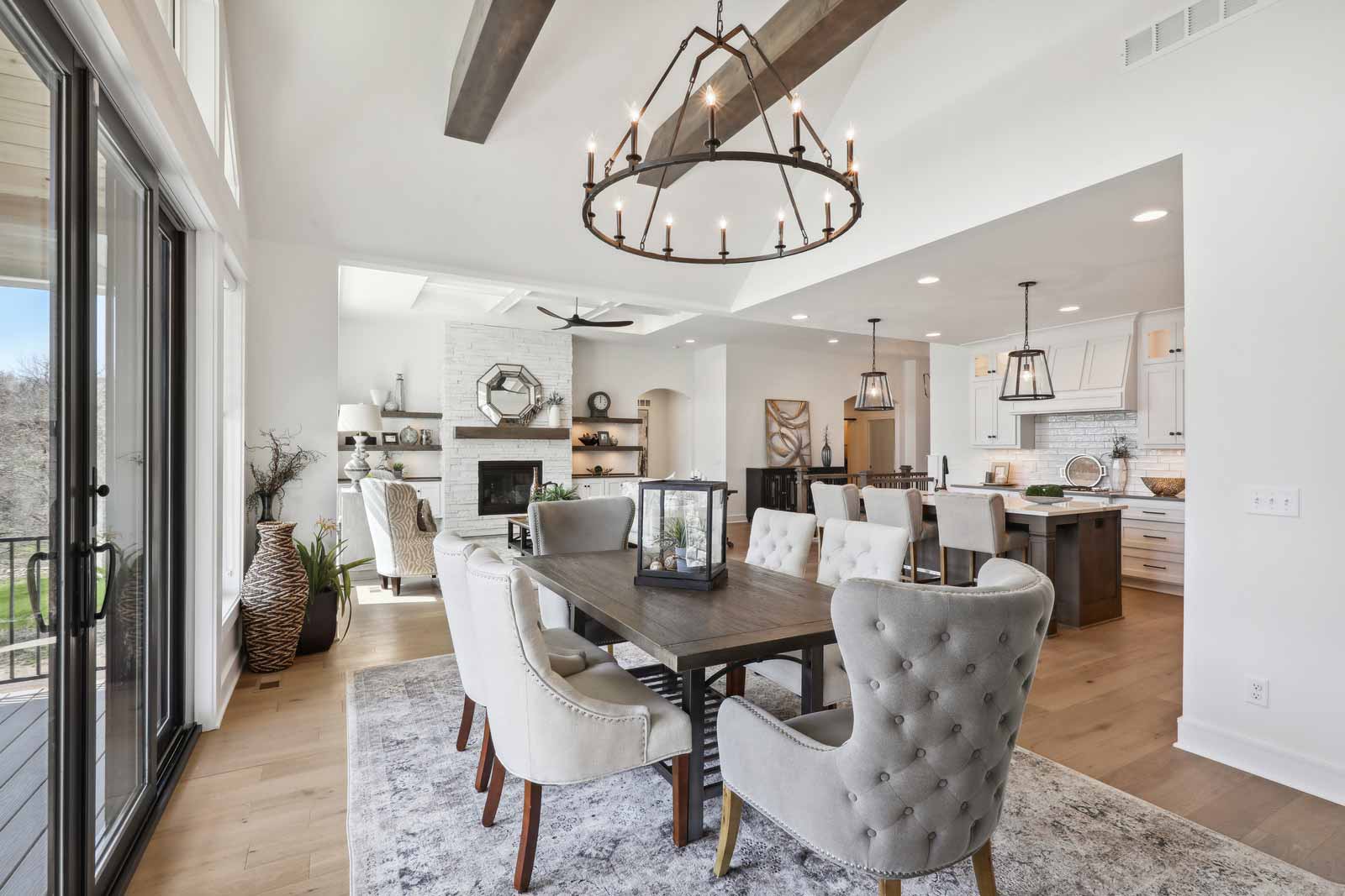 Dining area with rustic chandelier