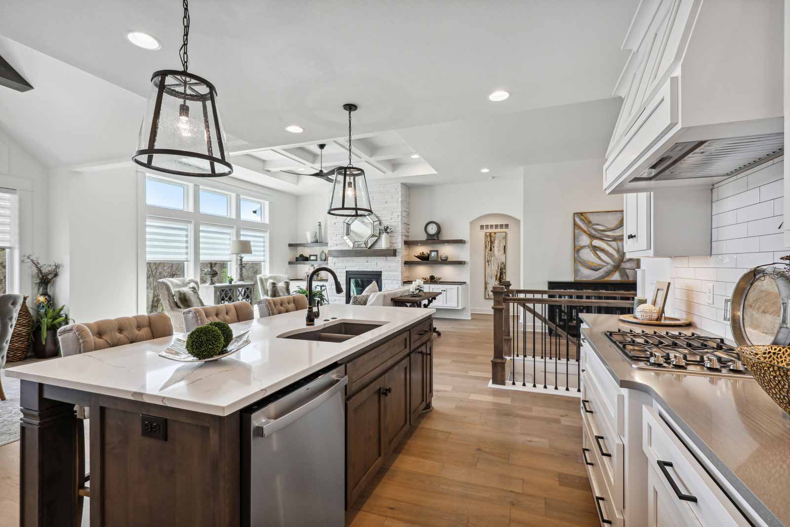 Large kitchen opening to the living room in a Kenneth Estates home
